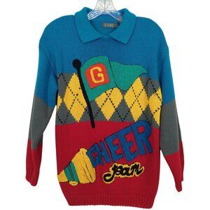 Vintage Gitano‎ Knits Colorful Argyle Sweater size L Cheer Team with Collar 90's